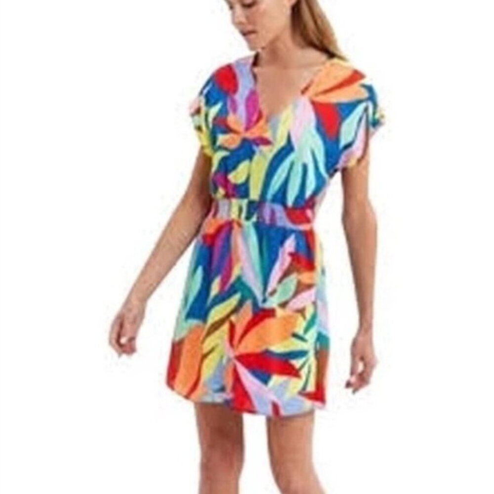 Marie Oliver Vibrant Botanical Print Silk Smocked Waist Dress XS - Picture 2 of 9